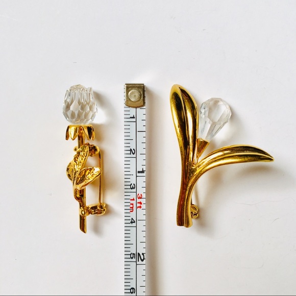 NWOT Swarovski Rose & Lily golden tone crystal brooch (2 pcs) - Picture 9 of 9